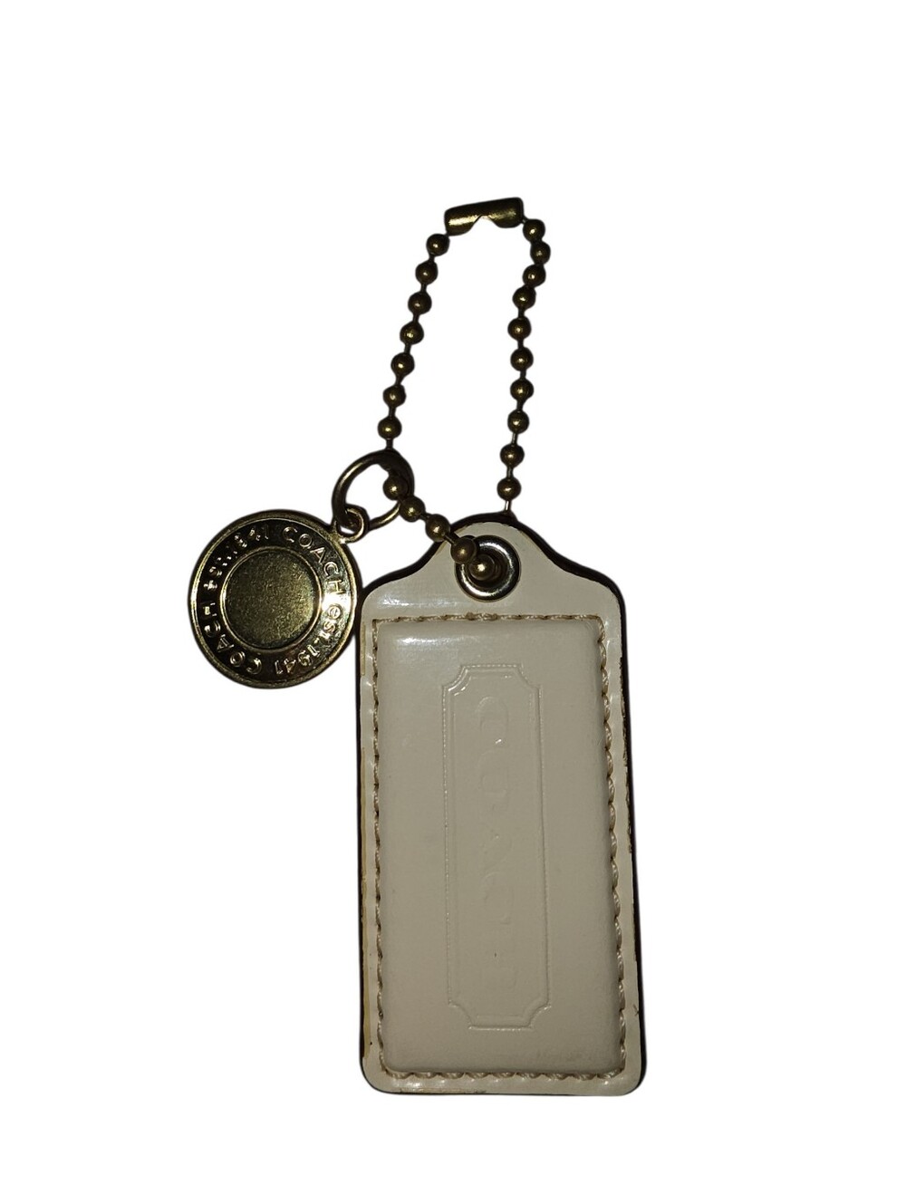 Vintage Coach White Patent Leather & Gold Coin Hang Tags
